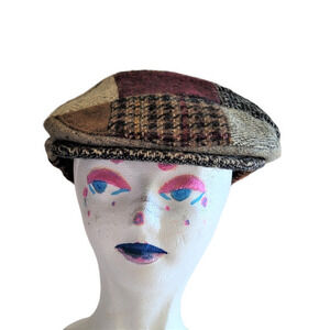 Vintage L.L.Bean Hanna Hats Muted‎ Patchwork Wool Tweed Irish Tam Flat Cap Hat